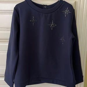 Jacadi NWT Girls Navy Blue Sweatshirt Top with Crystal Embellishments